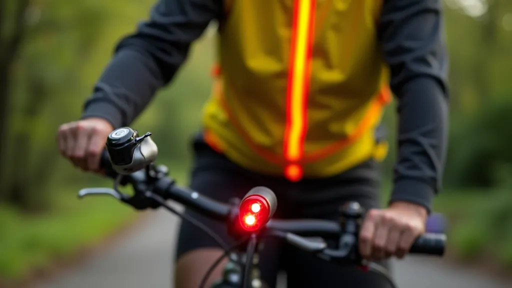 Rowerowe światła LED, kamizelka odblaskowa i dzwonek rowerowy na rowerze