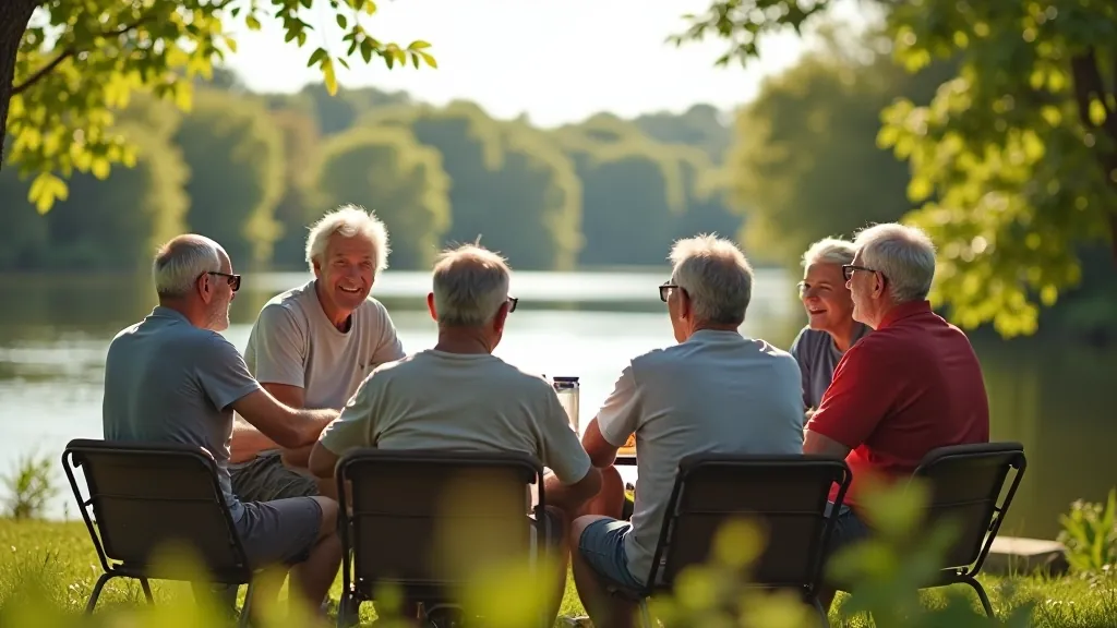 Seniorzy na rowerach rozmawiają na trasie