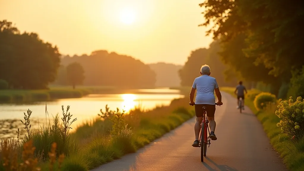 Seniorzy jeżdżą na rowerach wzdłuż Wisły na bezpiecznej trasie